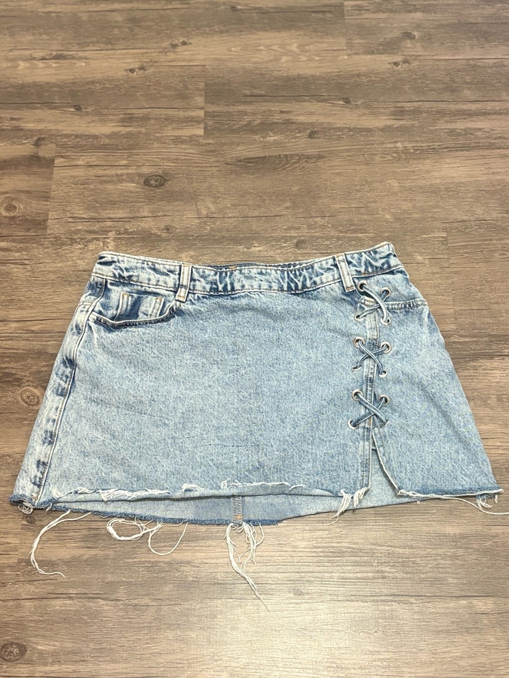 Zara Light Blue Denim Mini Skirt with Side Lace-Up